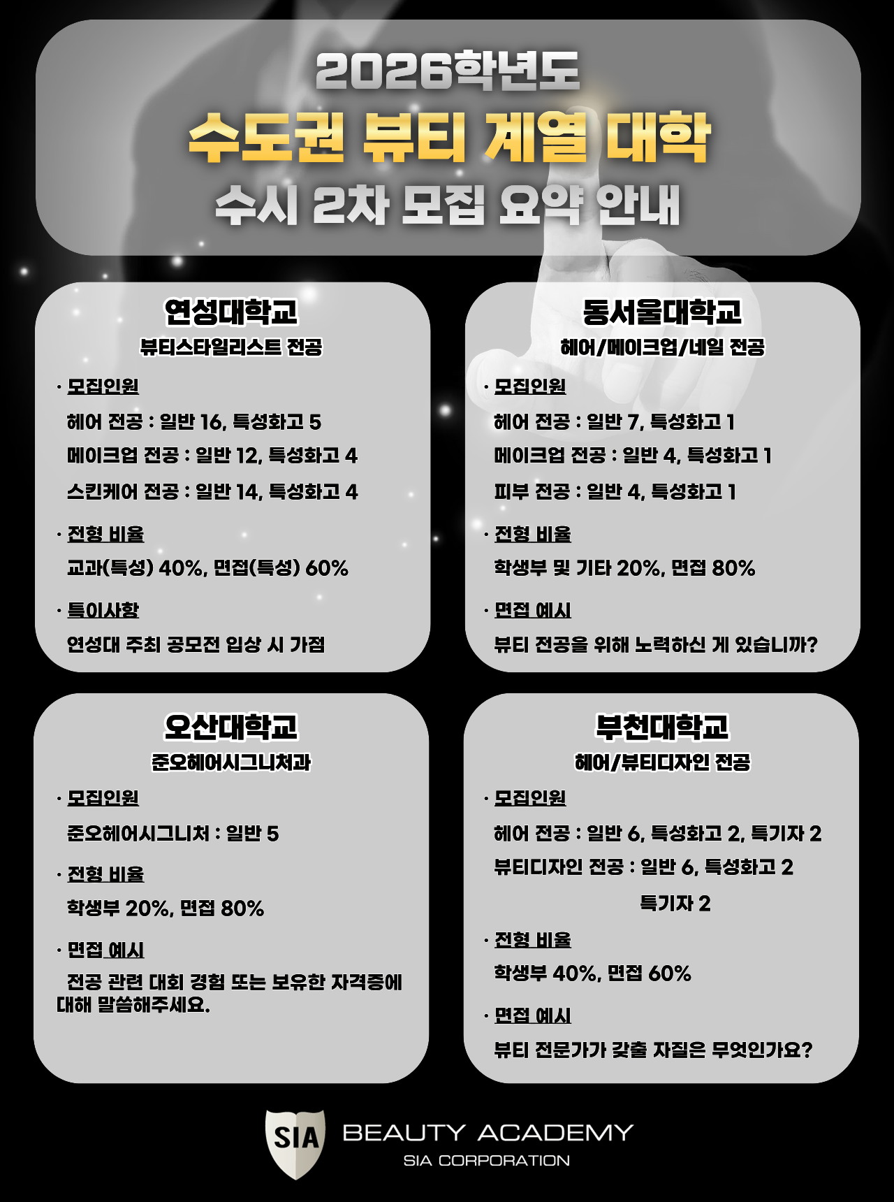 2026학년도 수도권 뷰티 계열 대학 수시 2차 모집 요약 안내